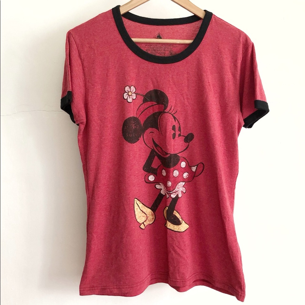 Disney Minnie Mouse Red Fitted Crew Neck Short Sleeved Light Tee-Size Large